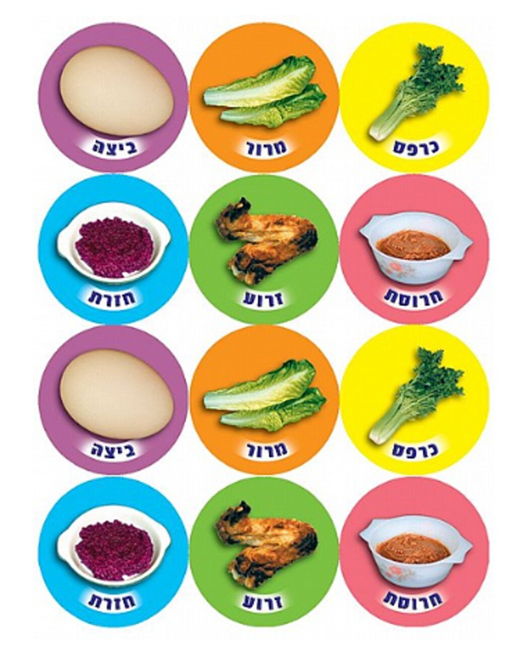 Pesach Seder Plate Stickers 1" Round 10 Pack – Passover Educational Hebrew Stickers for Kids Crafts & Classroom Activities